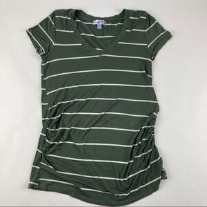 Juniper Ln Maternity Tshirt Womens Small Green White Striped Cinched Sides